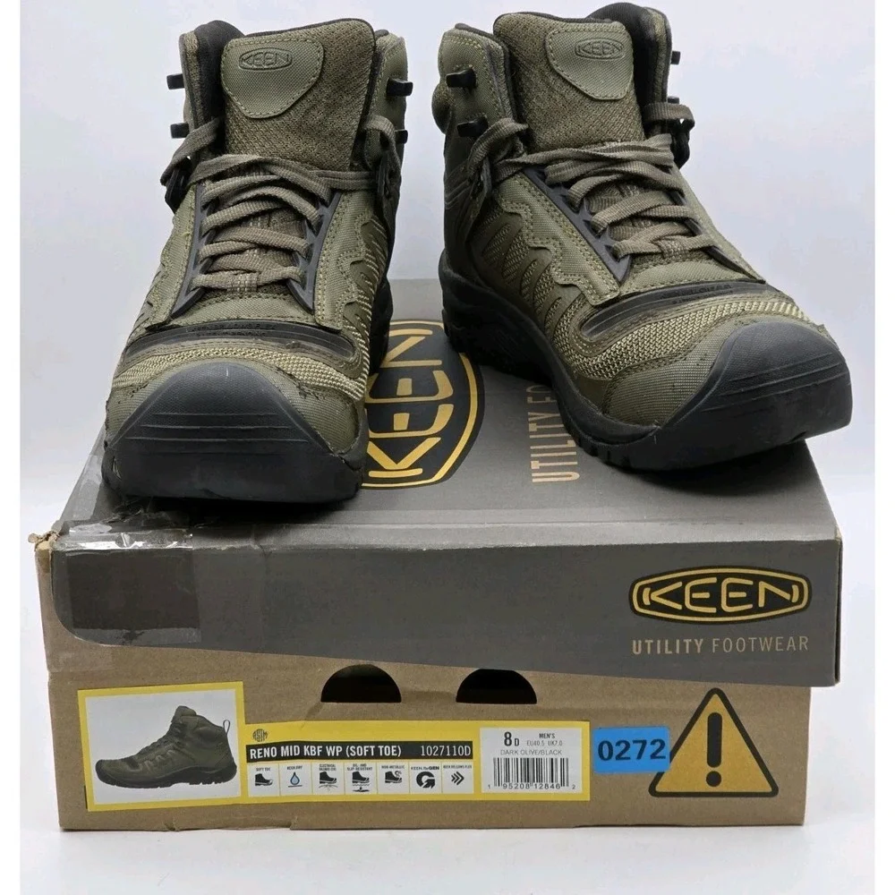KEEN Utility Reno Mid Height Soft Toe‎ Athletic Work Boot Sz 8D Olive/black